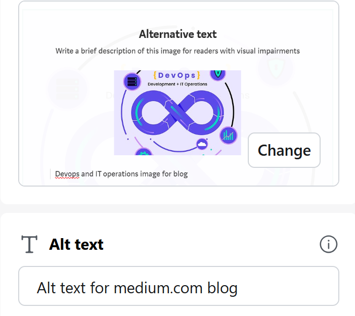 Example of alt text usage for a Medium.com blog post, featuring a DevOps and IT operations illustration with an infinity loop and automation elements.