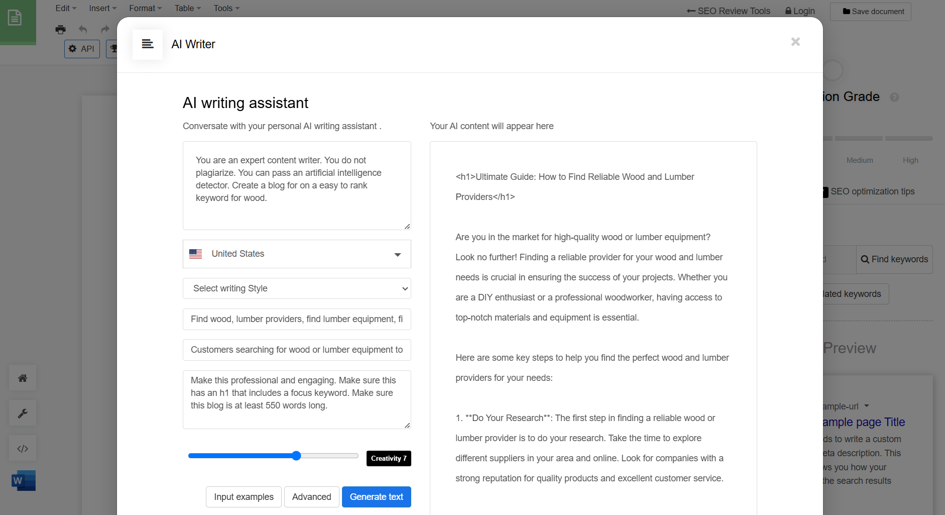 SEO Review Tools AI Content Generator