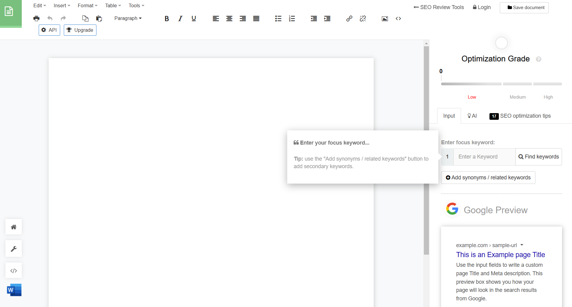 SEO Review Tool Content Analysis Tool